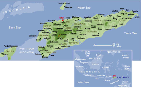 villes carte du Timor Oriental